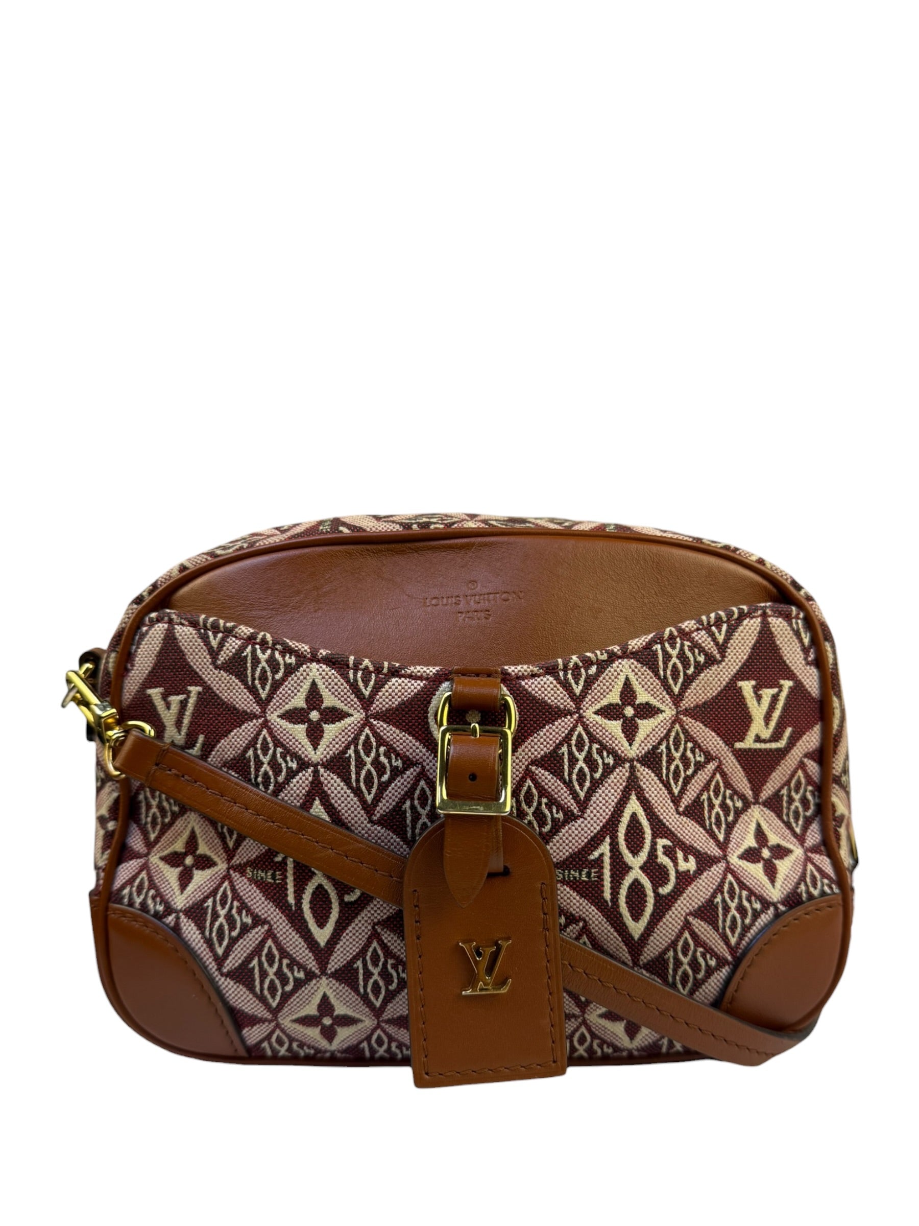 Louis Vuitton Burgundy/Brown Leather Trim Mini Deauville Crossbody Bag