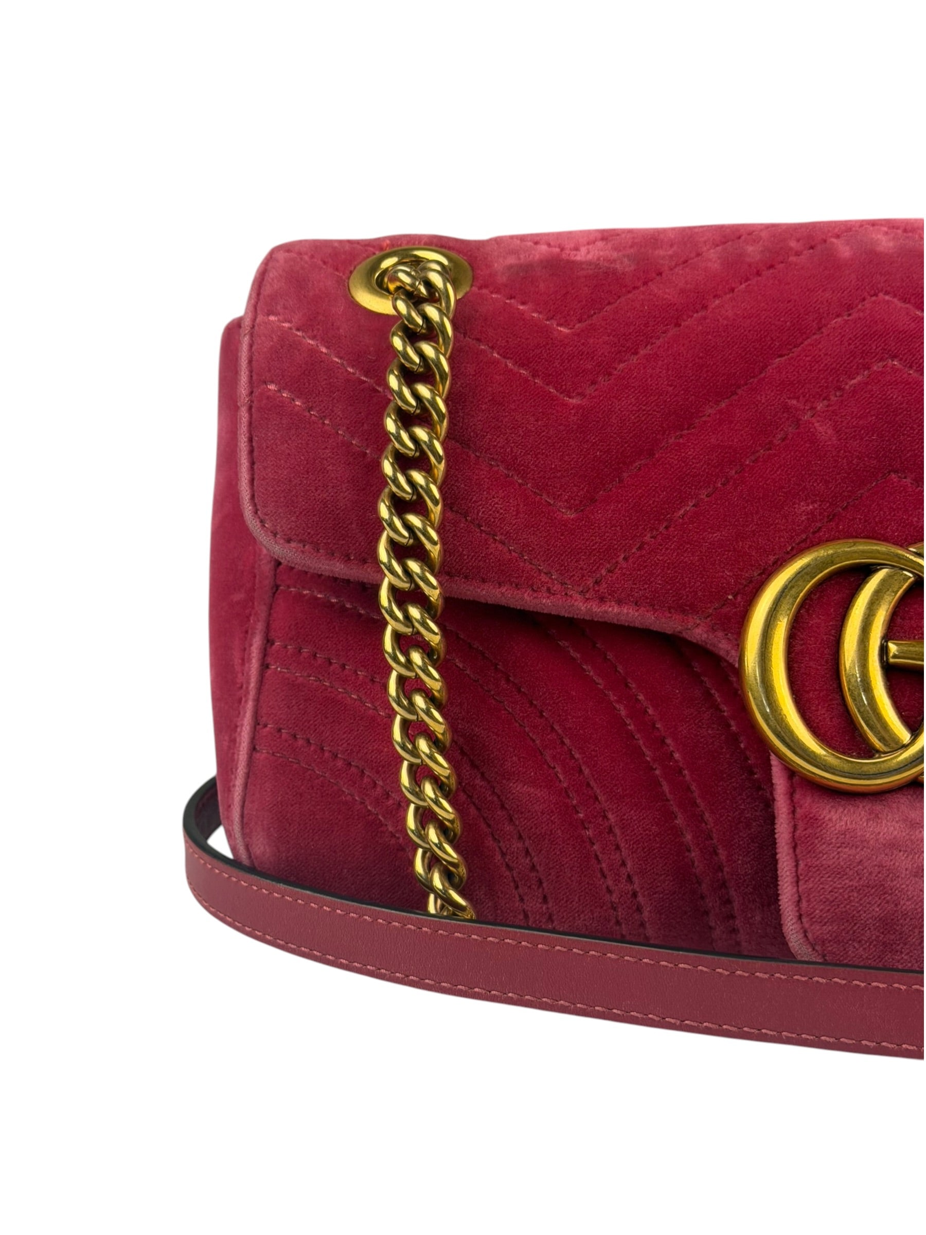 Gucci GG Marmont Matelasse Velvet Small Pink Chain Bag