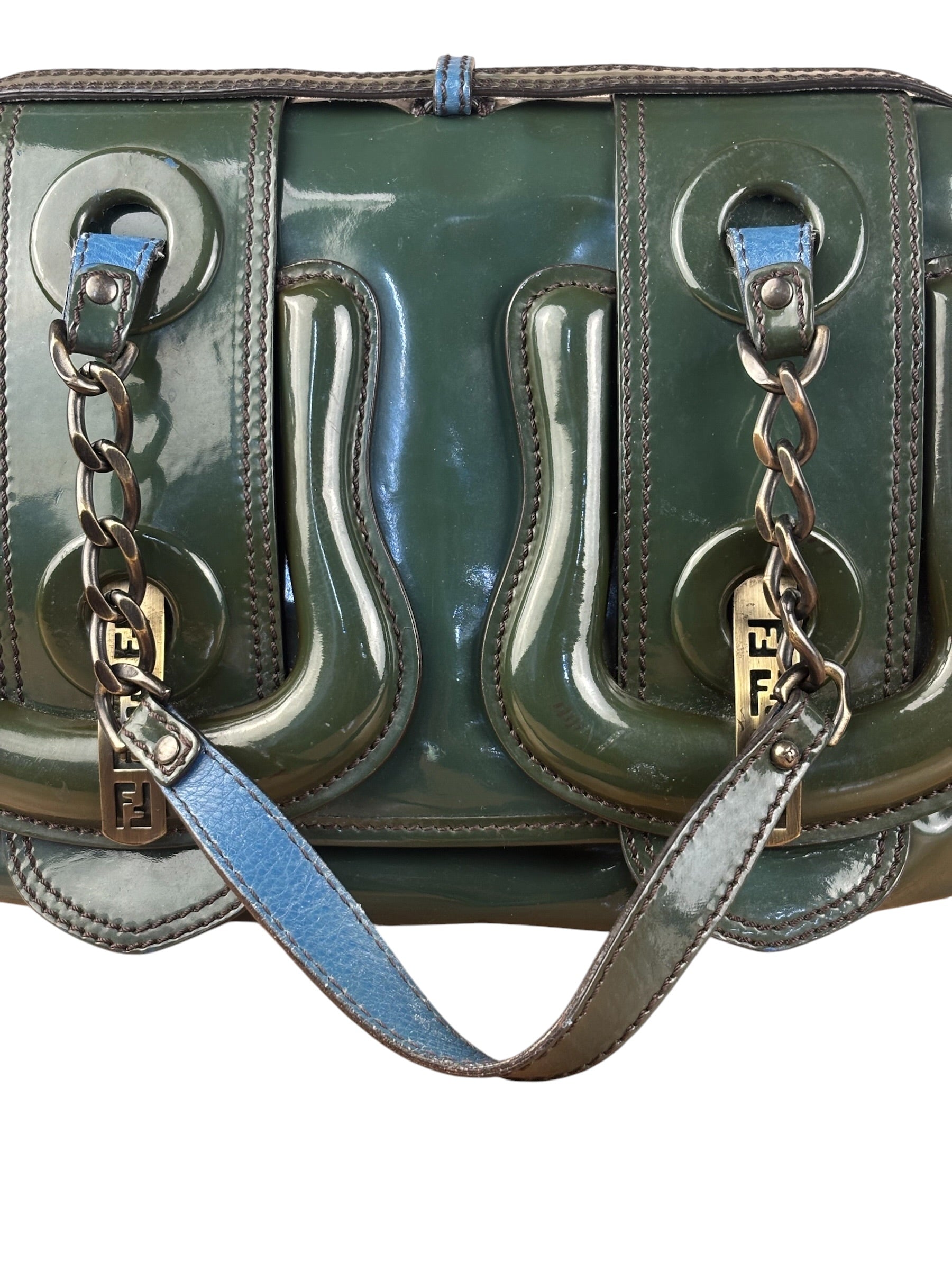 Fendi Vintage Green Patent Leather B Handbag