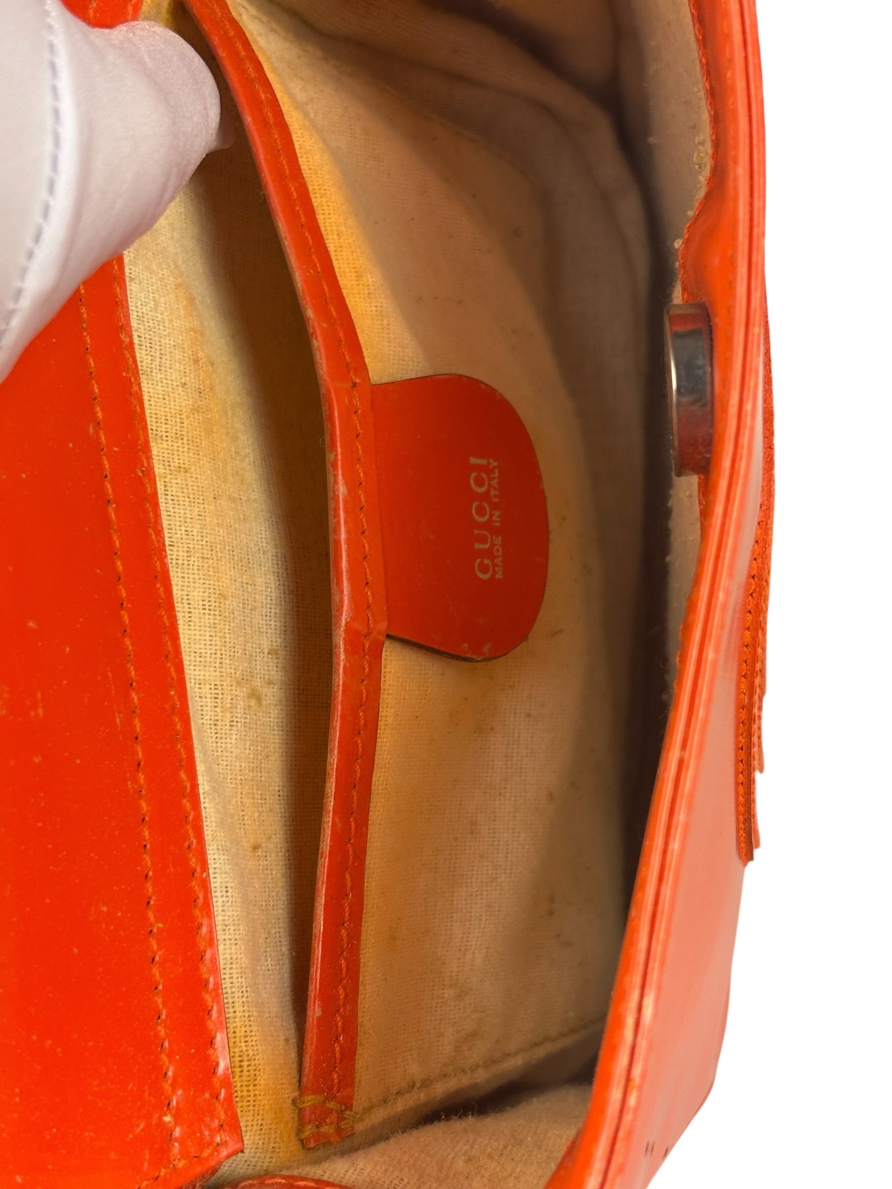 Gucci Orange Patent Leather Hobo Bag