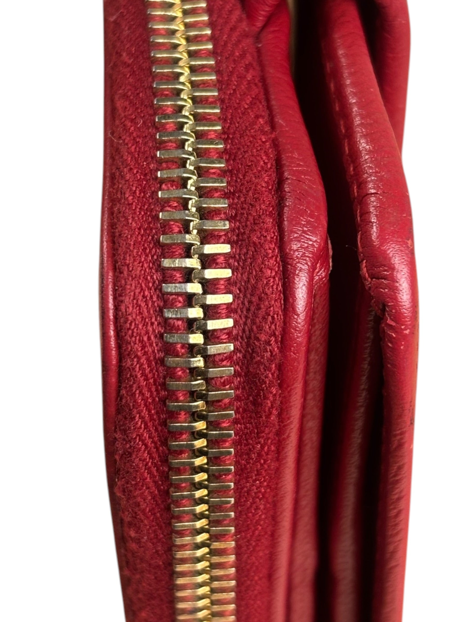 Yves Saint Laurent Red Leather Bifold Zip Mini Wallet