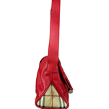 Burberry Red Leather Haymarket Check Shoulder Bag