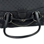 Gucci Black Leather Trim GG Horsebit Shoulder Bag