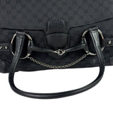 Gucci Black Leather Trim GG Horsebit Shoulder Bag