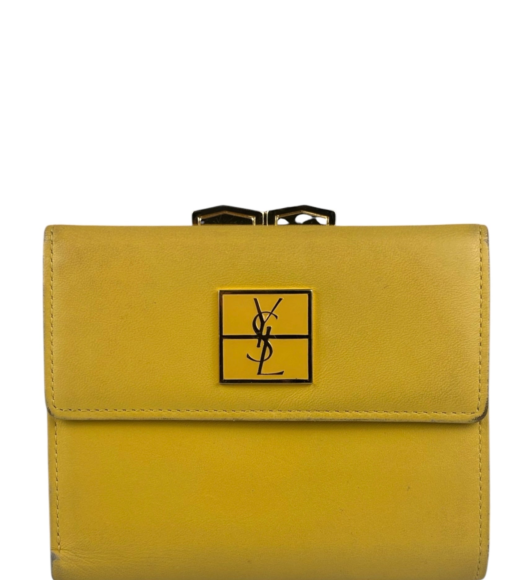Yves Saint Laurent Yellow Leather Square Compact Wallet