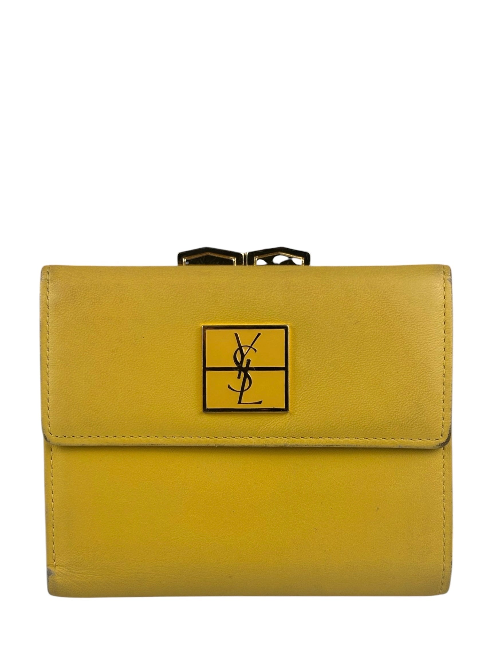 Yves Saint Laurent Yellow Leather Square Compact Wallet