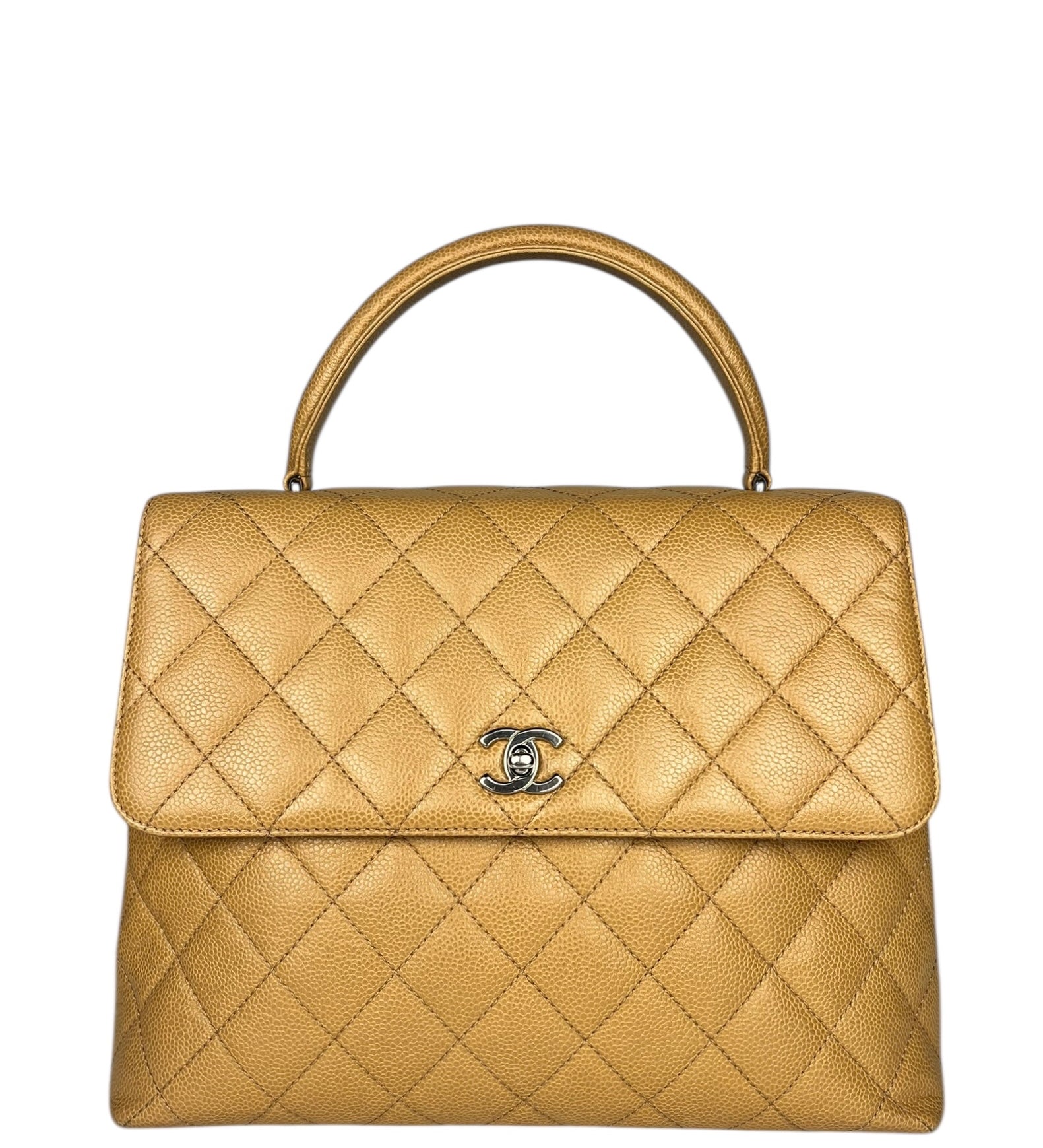Chanel Beige Calfskin Kelly Top Handle Bag 2001