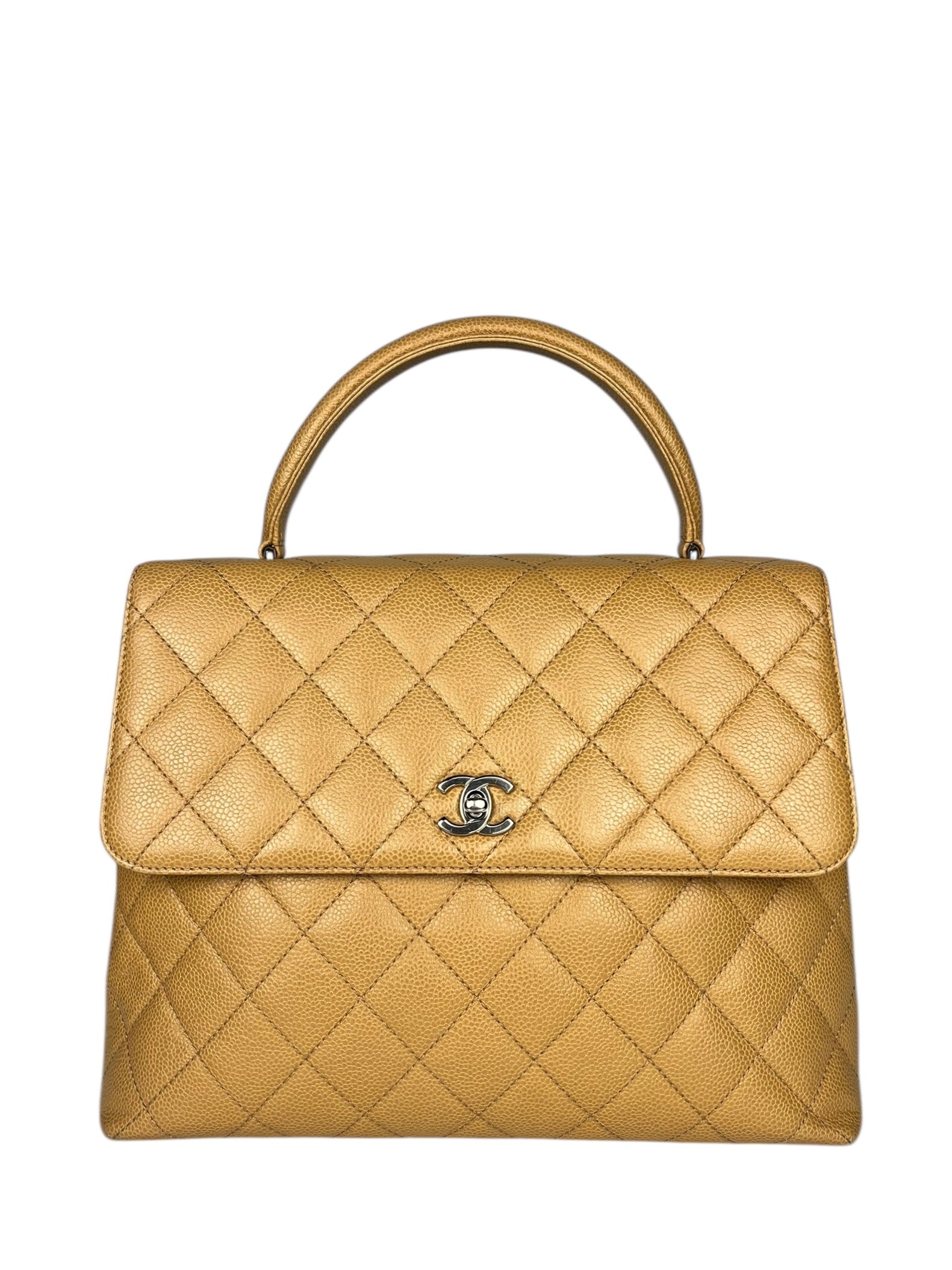 Chanel Beige Calfskin Kelly Top Handle Bag 2001