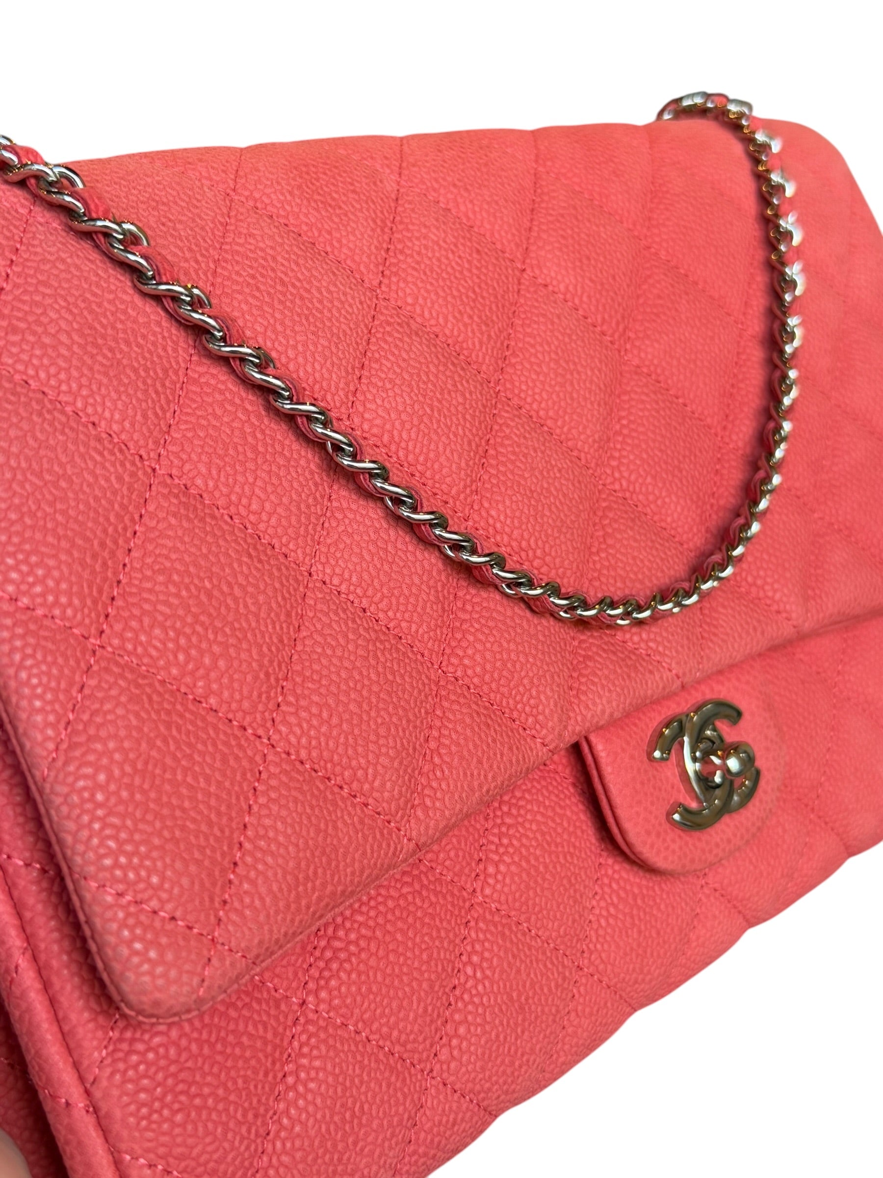 Chanel Coral Pink Matte Quilted Caviar Flap Shoulder Bag 2012