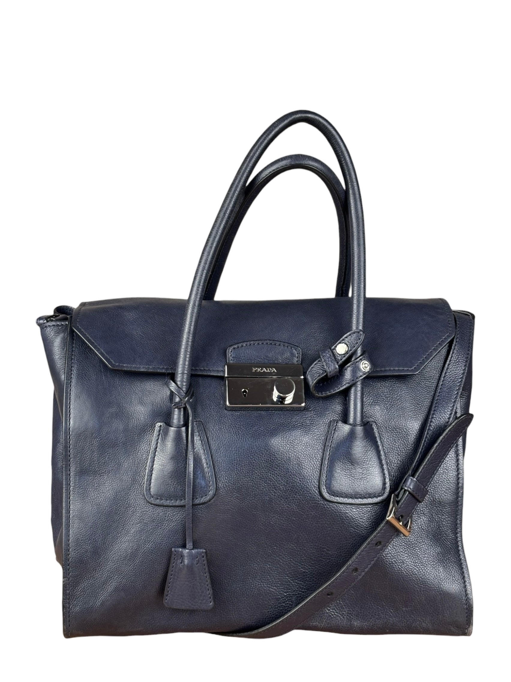 Prada Vintage Muted Blue Leather Glace 2Way Handbag