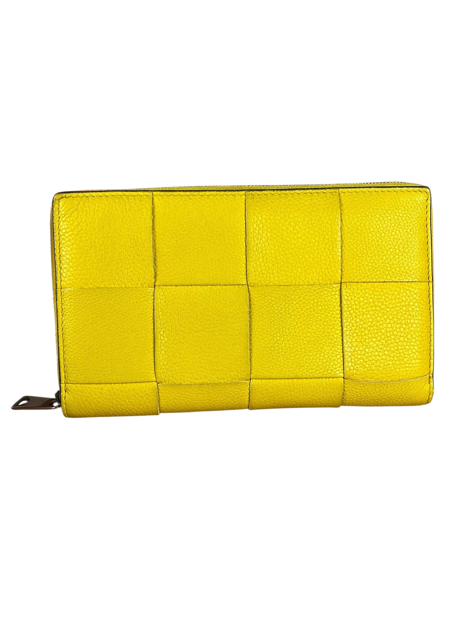 Bottega Veneta Large Intreccio Long Zip Wallet Yellow