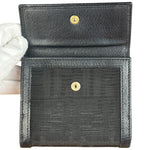 Fendi FF Black Canvas Leather Trim Compact Wallet