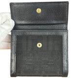 Fendi FF Black Canvas Leather Trim Compact Wallet