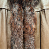 Vintage Brown Leather Fur Lined Long Coat