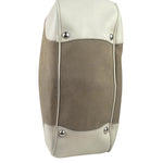 Prada Beige/Cream Leather Trim Logo Jacquard Hobo Bag