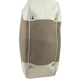 Prada Beige/Cream Leather Trim Logo Jacquard Hobo Bag