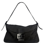 Fendi Black Leather Trim Zucca Mamma Baguette