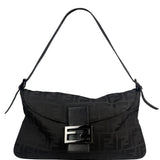 Fendi Black Leather Trim Zucca Mamma Baguette