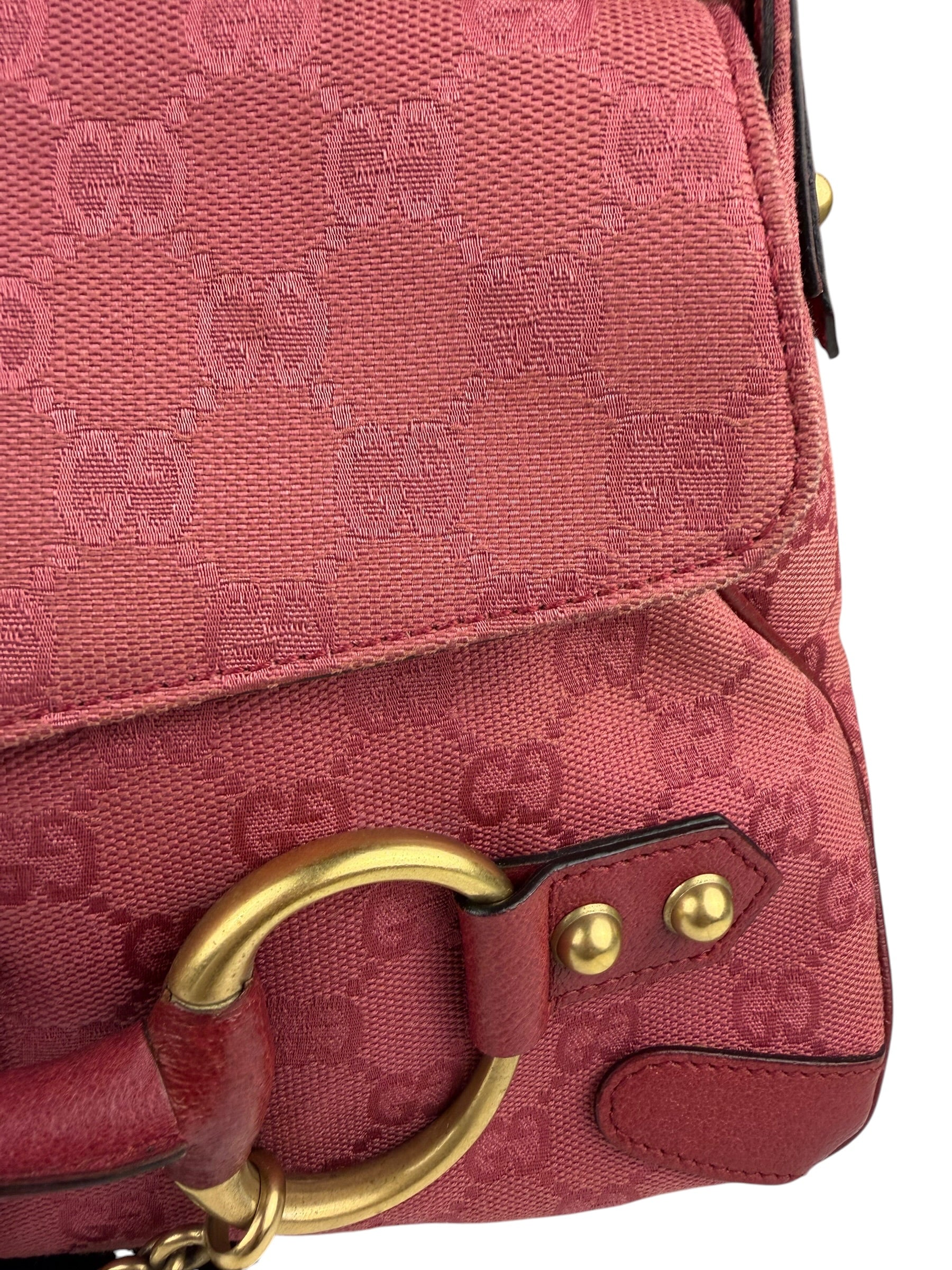 Gucci GG Vintage Pink Canvas Horsebit Shoulder Bag