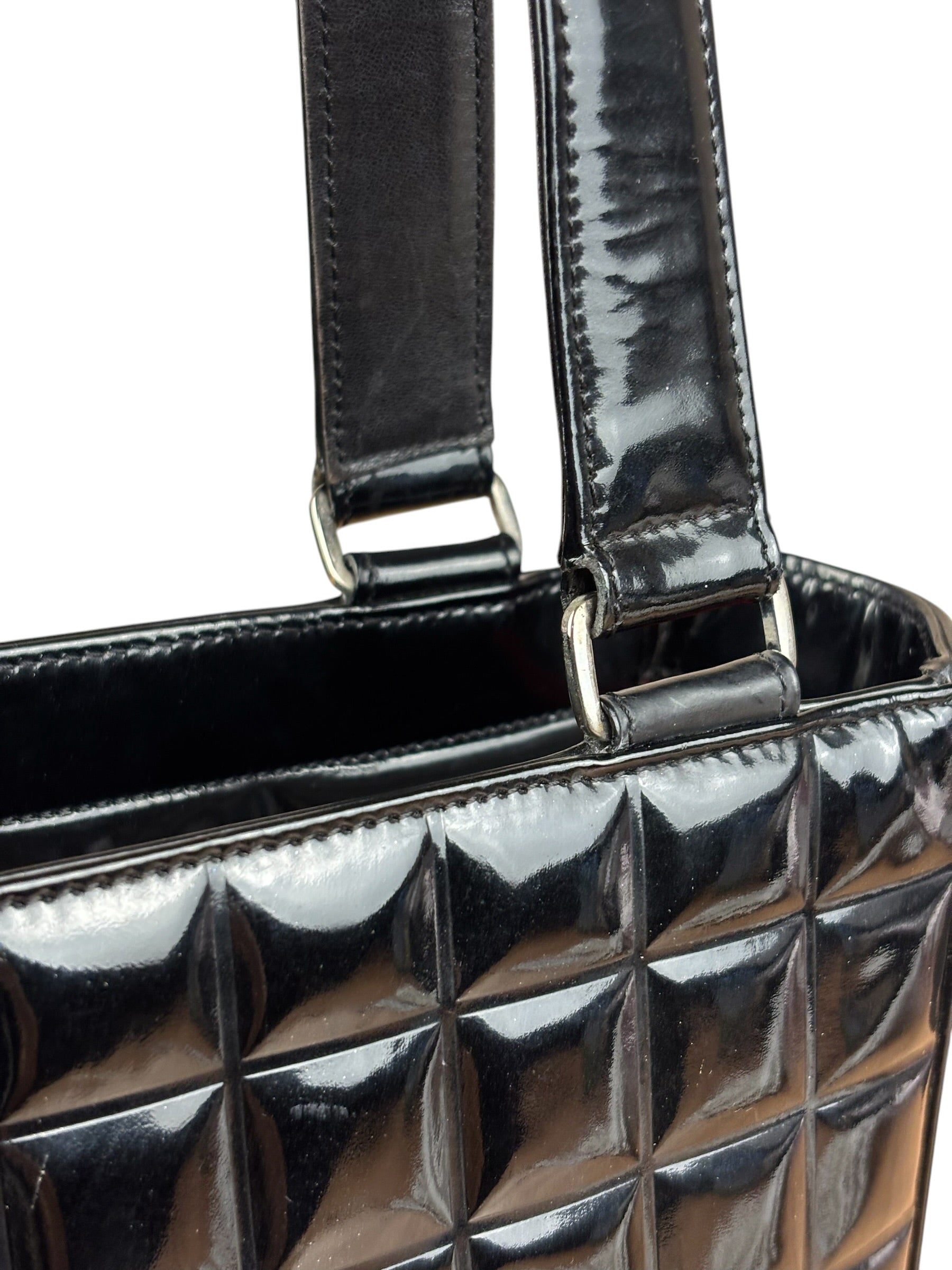 Chanel Glossy Black Patent Leather Chocolate Bar Tote Bag