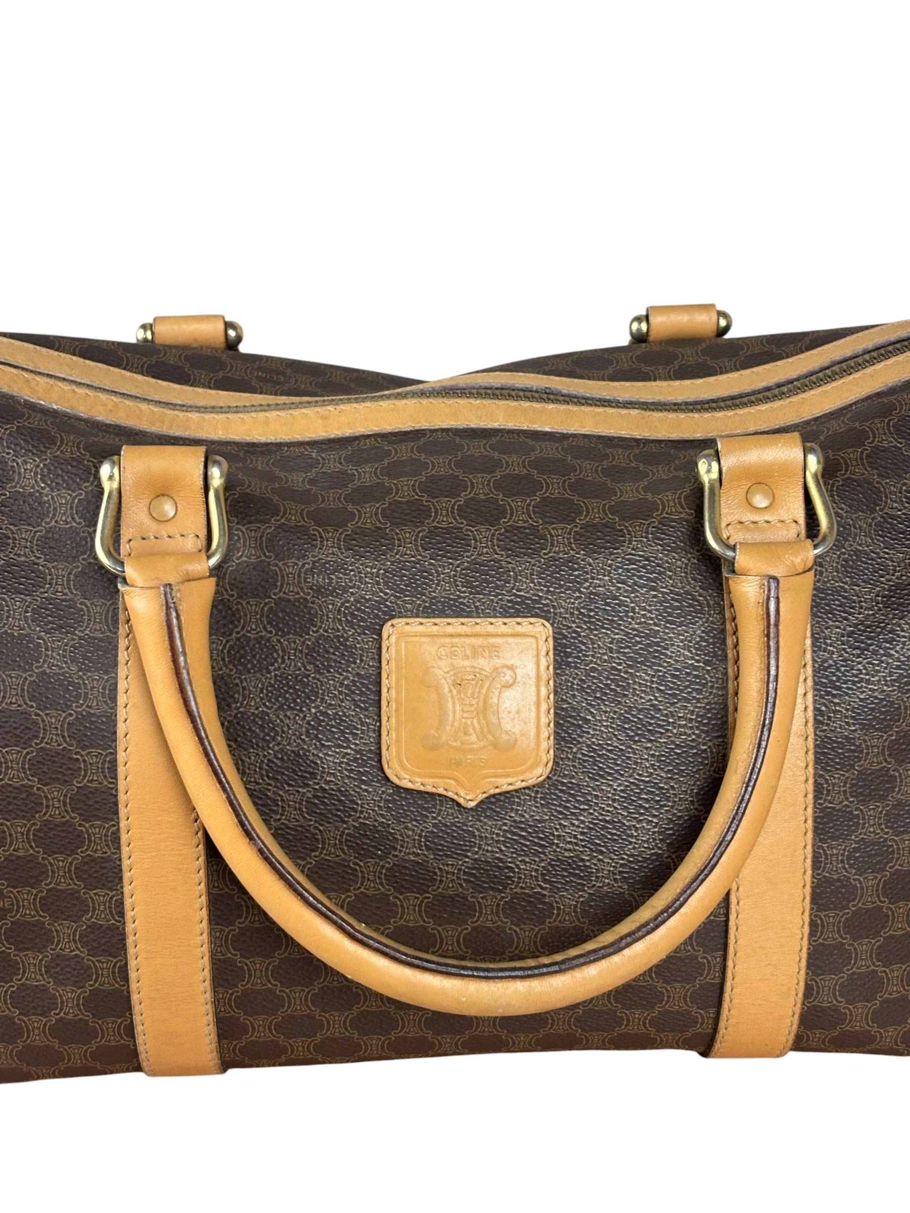 Celine Vintage Brown Coated Macadam Boston Handbag