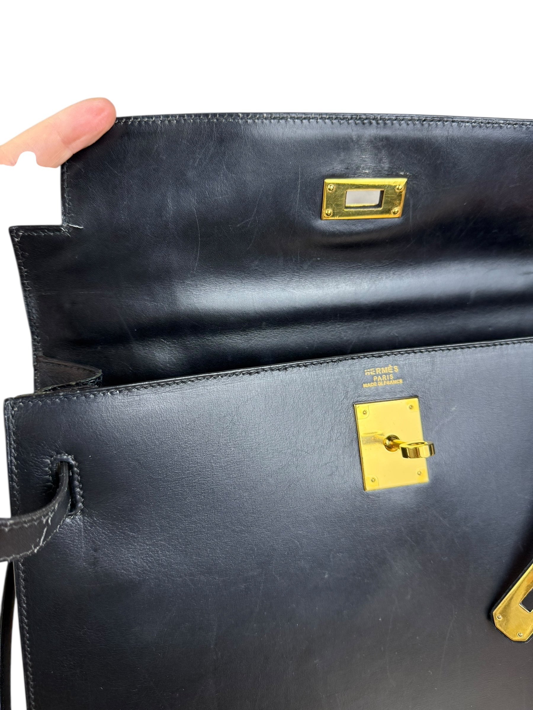 Hermes Kelly 32 Black Box Leather 1991