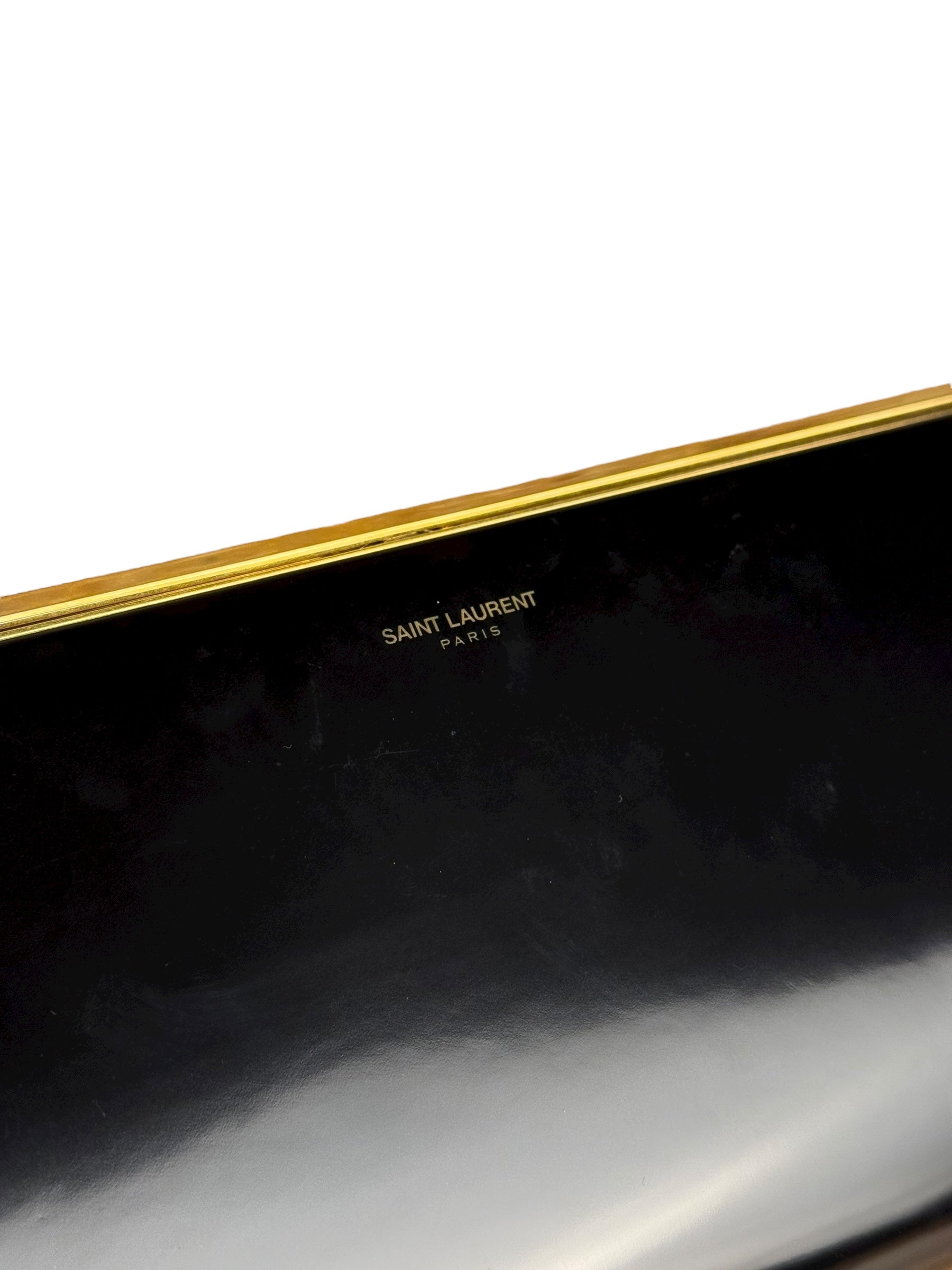 Saint Laurent Black Patent Date Charnière Minaudière Clutch