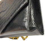 Chanel Black Lizard Leather Envelope Flap Bag 1986