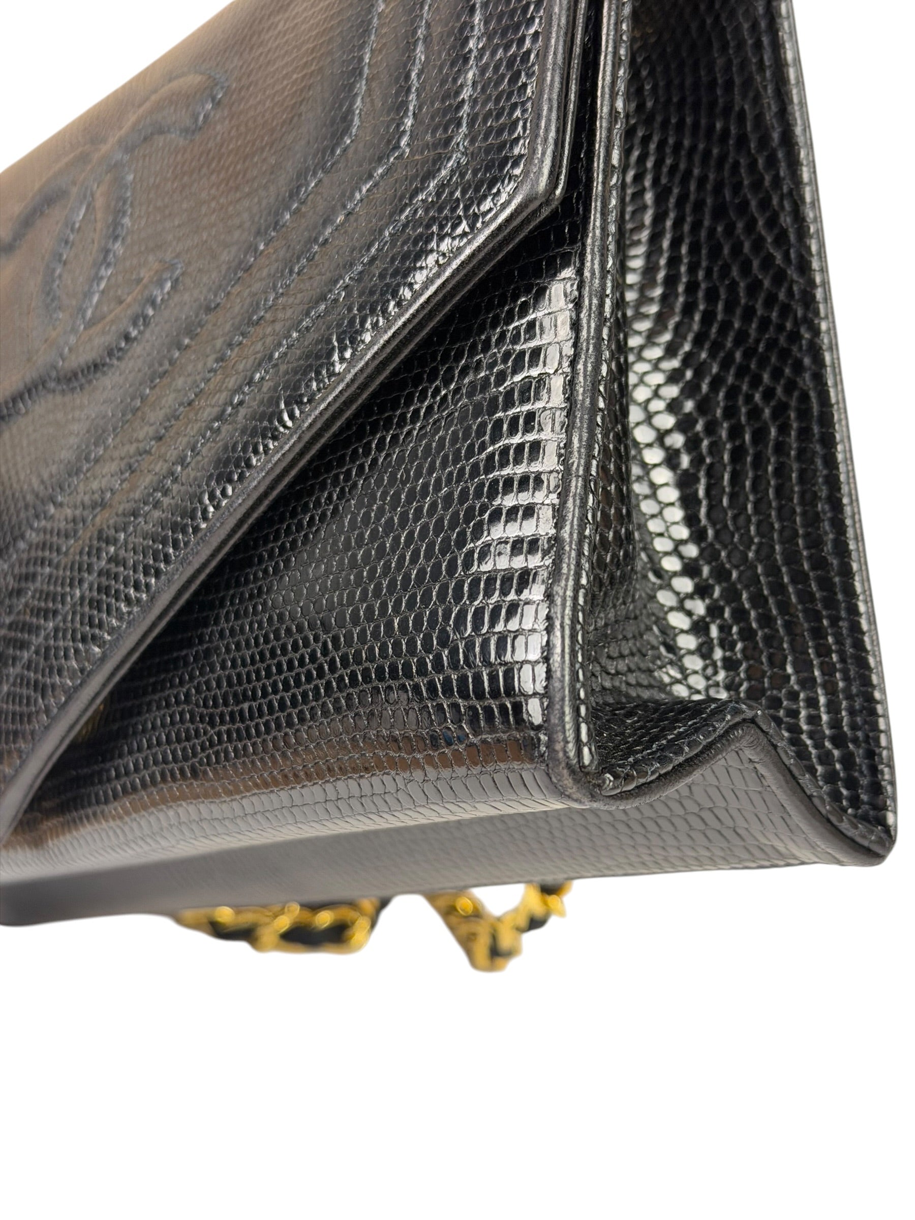 Chanel Black Lizard Leather Envelope Flap Bag 1986