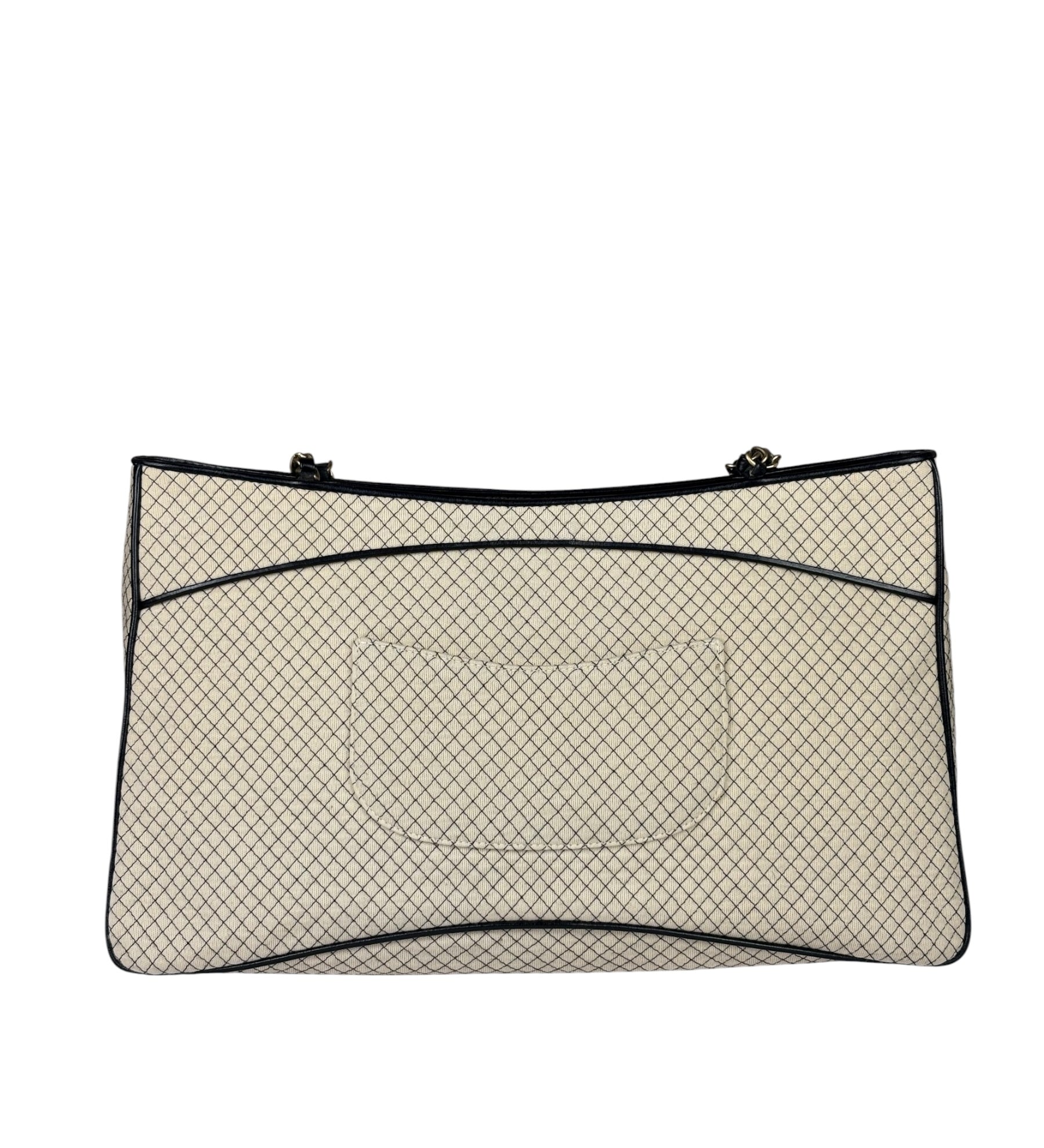 Chanel Beige/Black Leather Trim Diamond-Quilted Shoulder Bag 2002