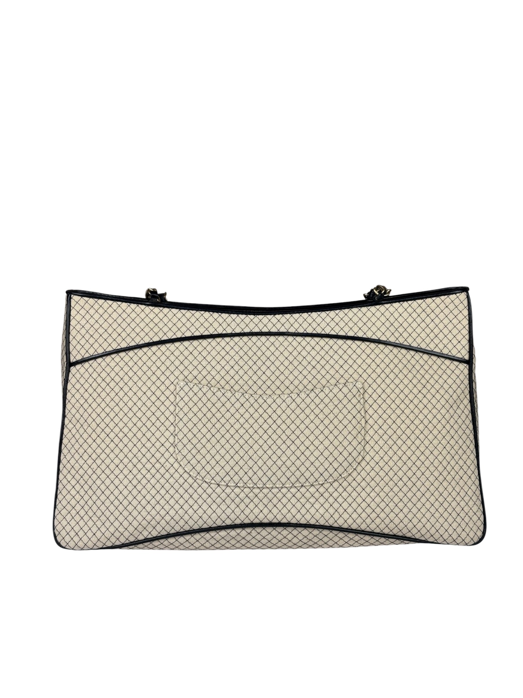 Chanel Beige/Black Leather Trim Diamond-Quilted Shoulder Bag 2002