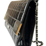 Chanel Black Patent Leather Chocolate Bar Flap Bag 2000
