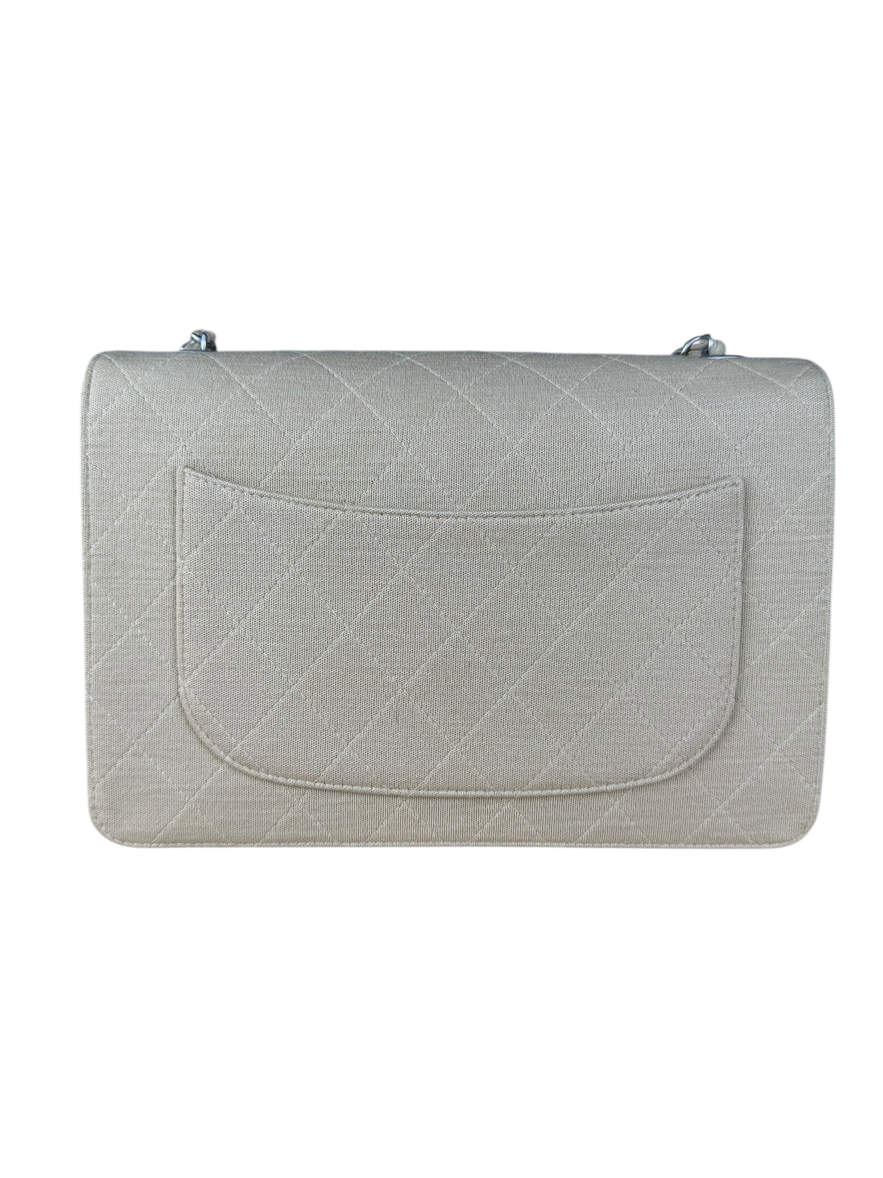 Chanel Beige Quilted Canvas Chain Flap Bag 1998