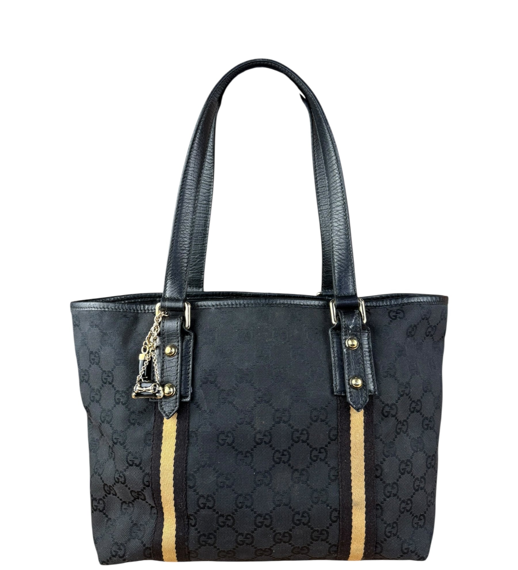 Gucci GG Vintage Black Canvas Shoulder Tote