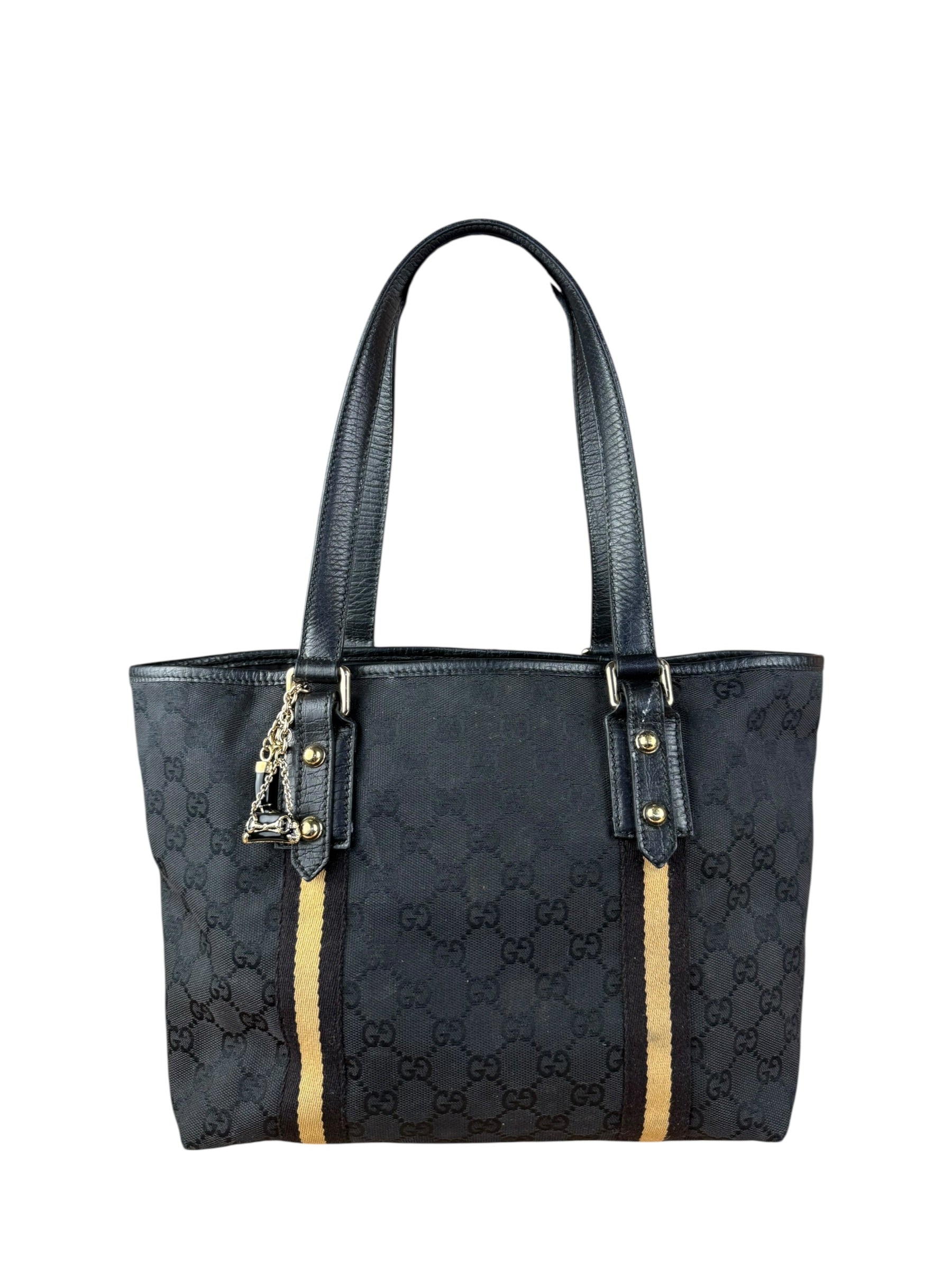 Gucci GG Vintage Black Canvas Shoulder Tote