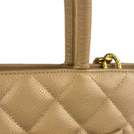 Chanel Vintage Beige Leather Diamond Quilted Medallion Tote Bag 2002