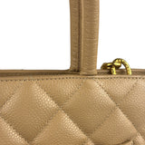 Chanel Vintage Beige Leather Diamond Quilted Medallion Tote Bag 2002