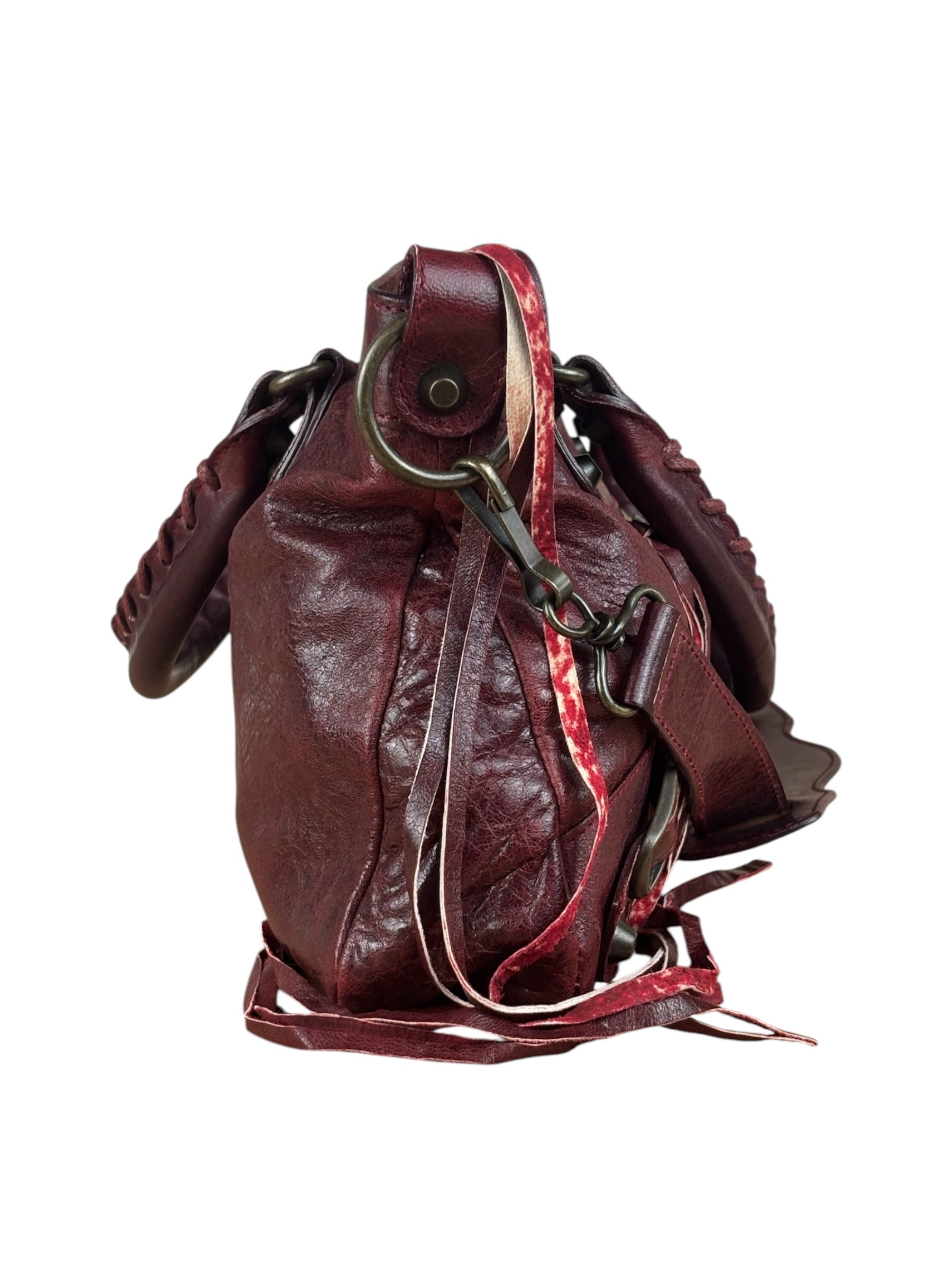 Balenciaga Vintage Burgundy Leather Moto City Two-Way Bag