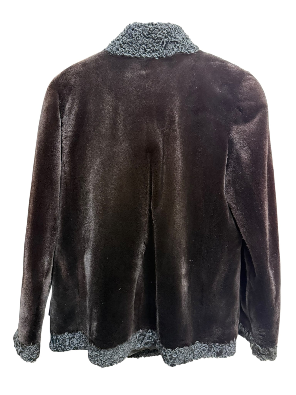 Vintage Black Persian Lamb Lapel Dark Brown Sheared Mink Coat