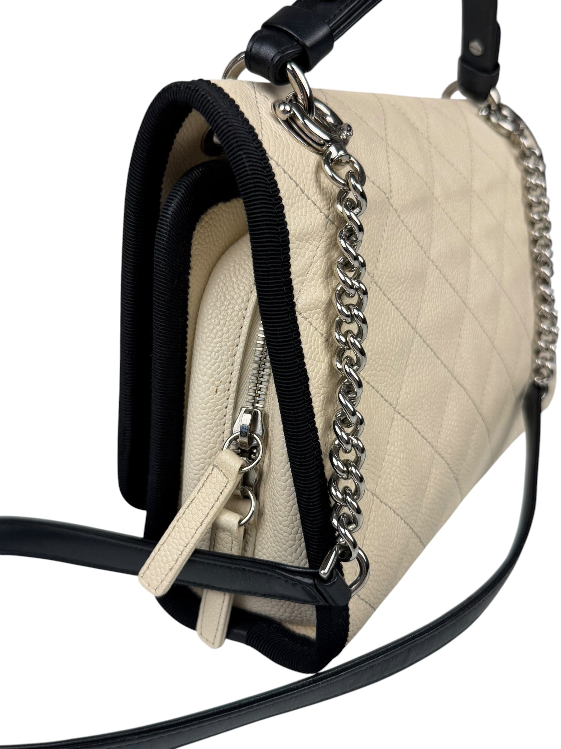 Chanel White Caviar Quilted Top Handle Flap Bag 2018