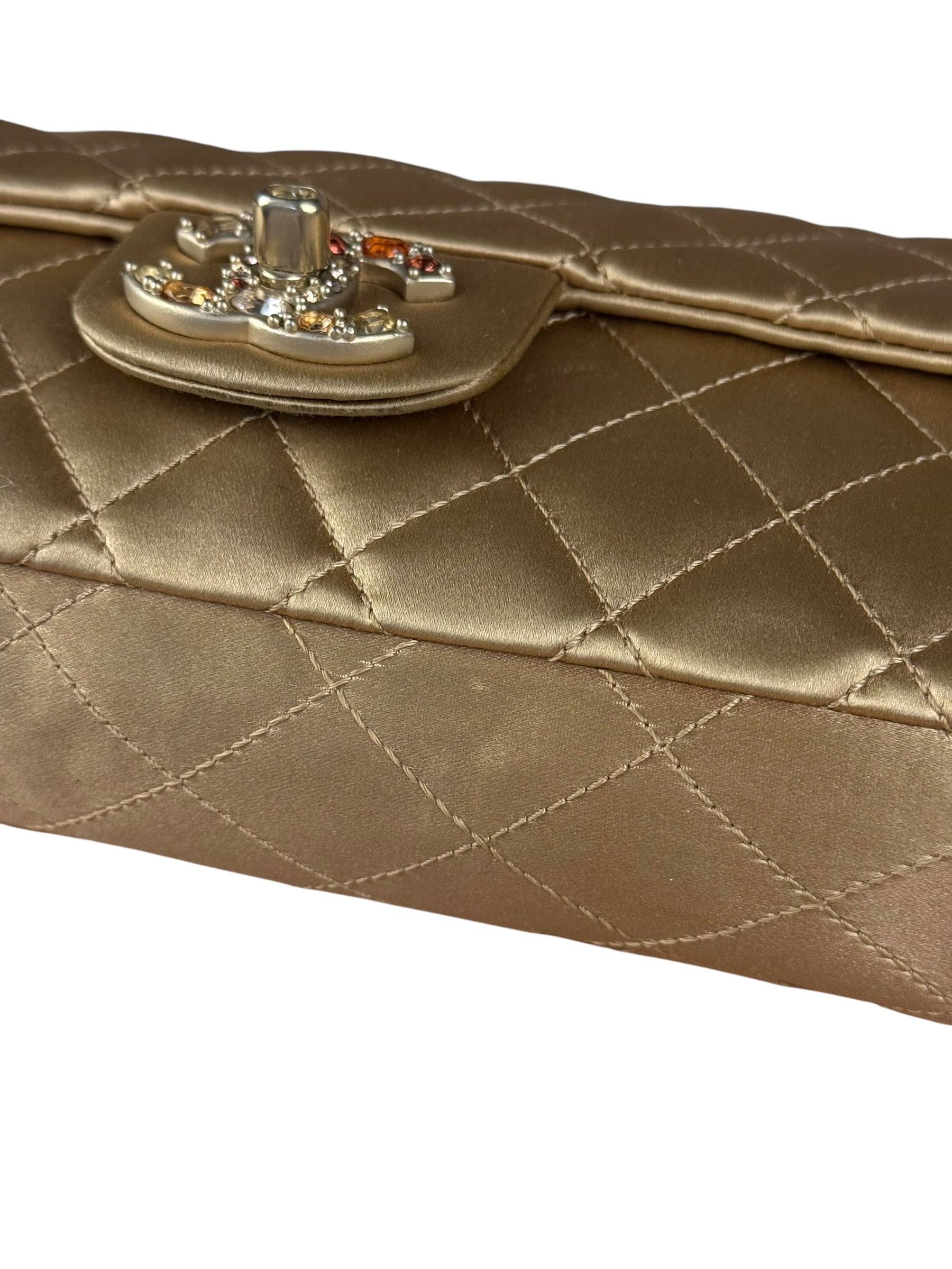 Chanel CC Limited Edition Gold Satin Quilted Flap Bag 2008