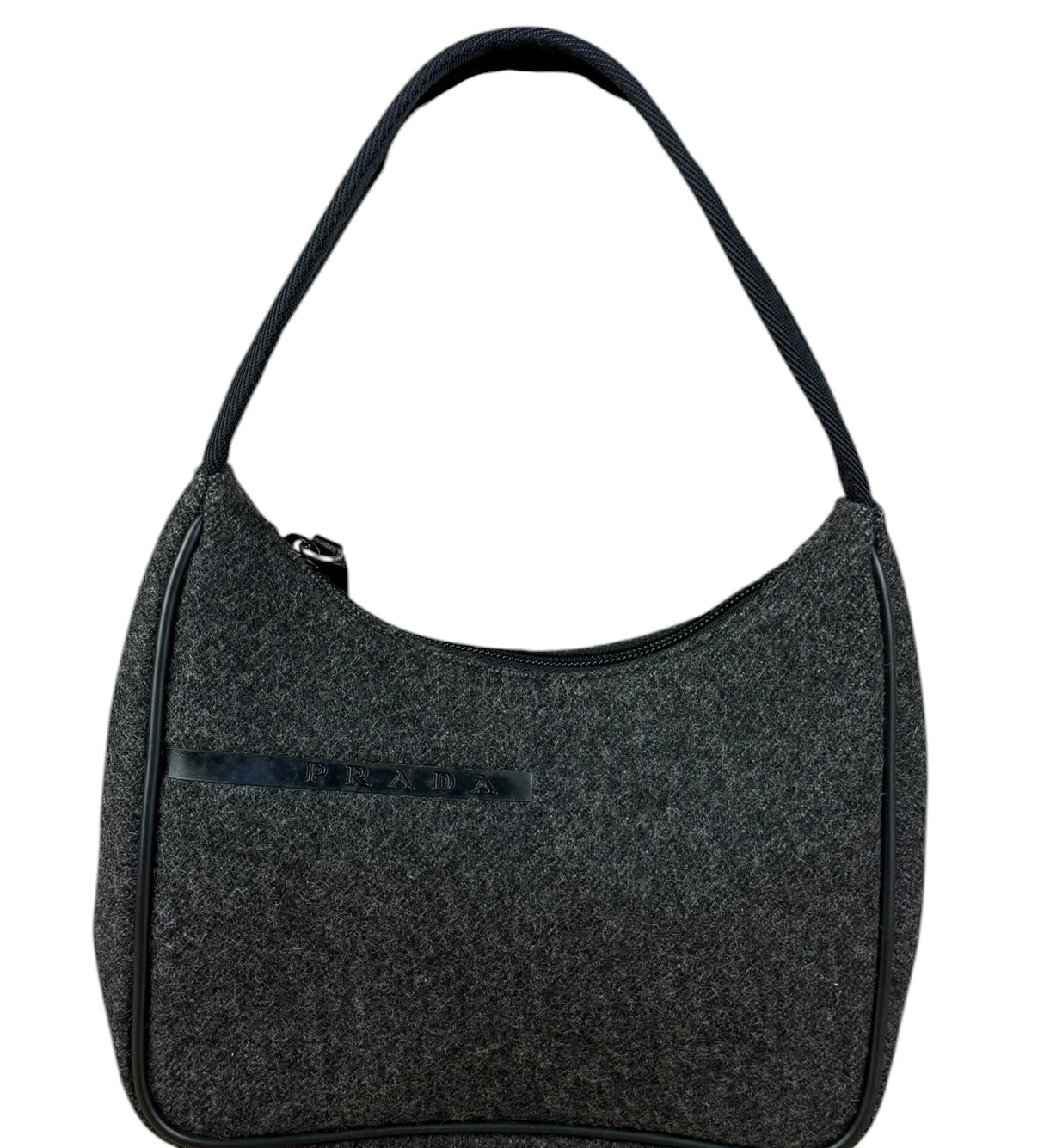 Prada Charcoal Gray Wool Sport Mini Hobo Bag