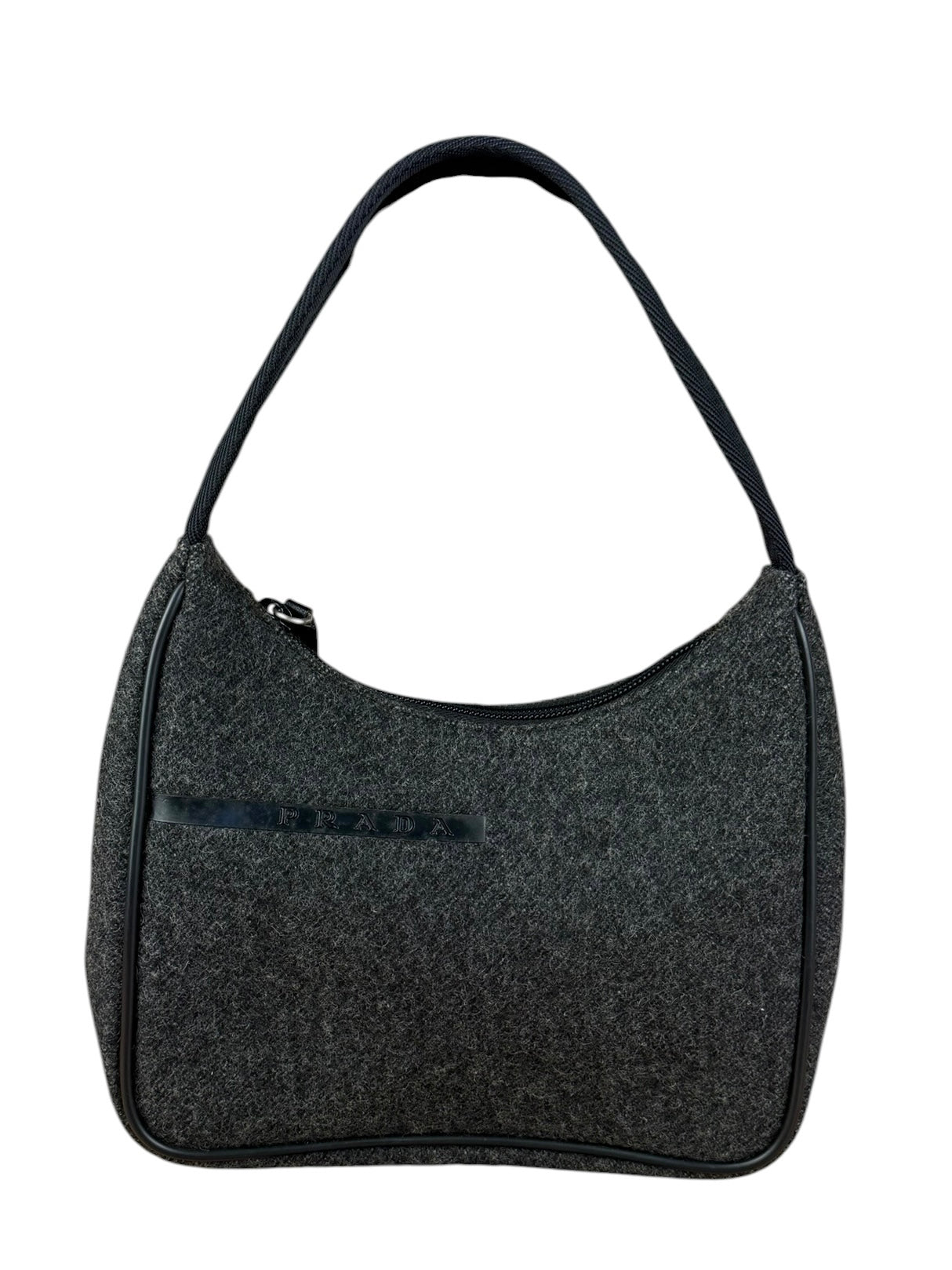 Prada Charcoal Gray Wool Sport Mini Hobo Bag