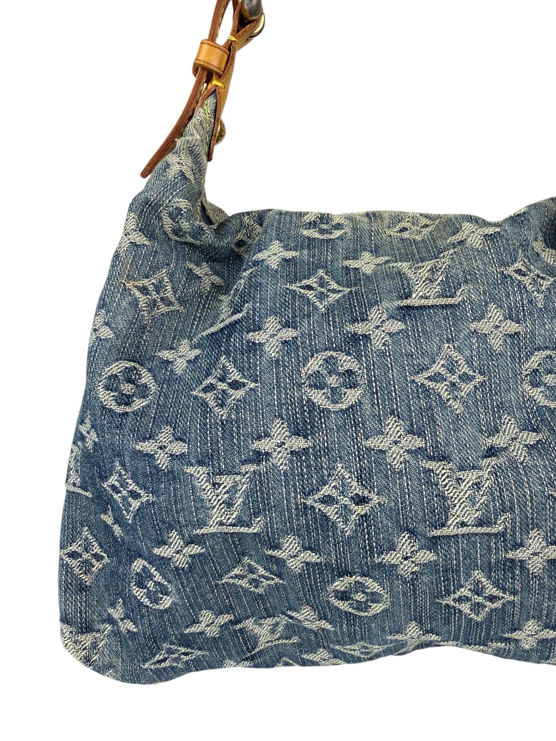 Louis Vuitton Vintage Denim Leather Trim Monogram Baggy Hobo Bag PM