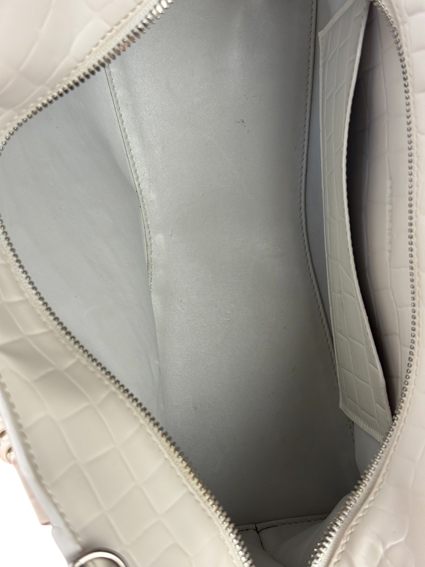 Balenciaga White Crocodile-Embossed Leather Two-Way Bag