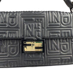 Fendi Black Leather 3D Logo Embossed Baguette