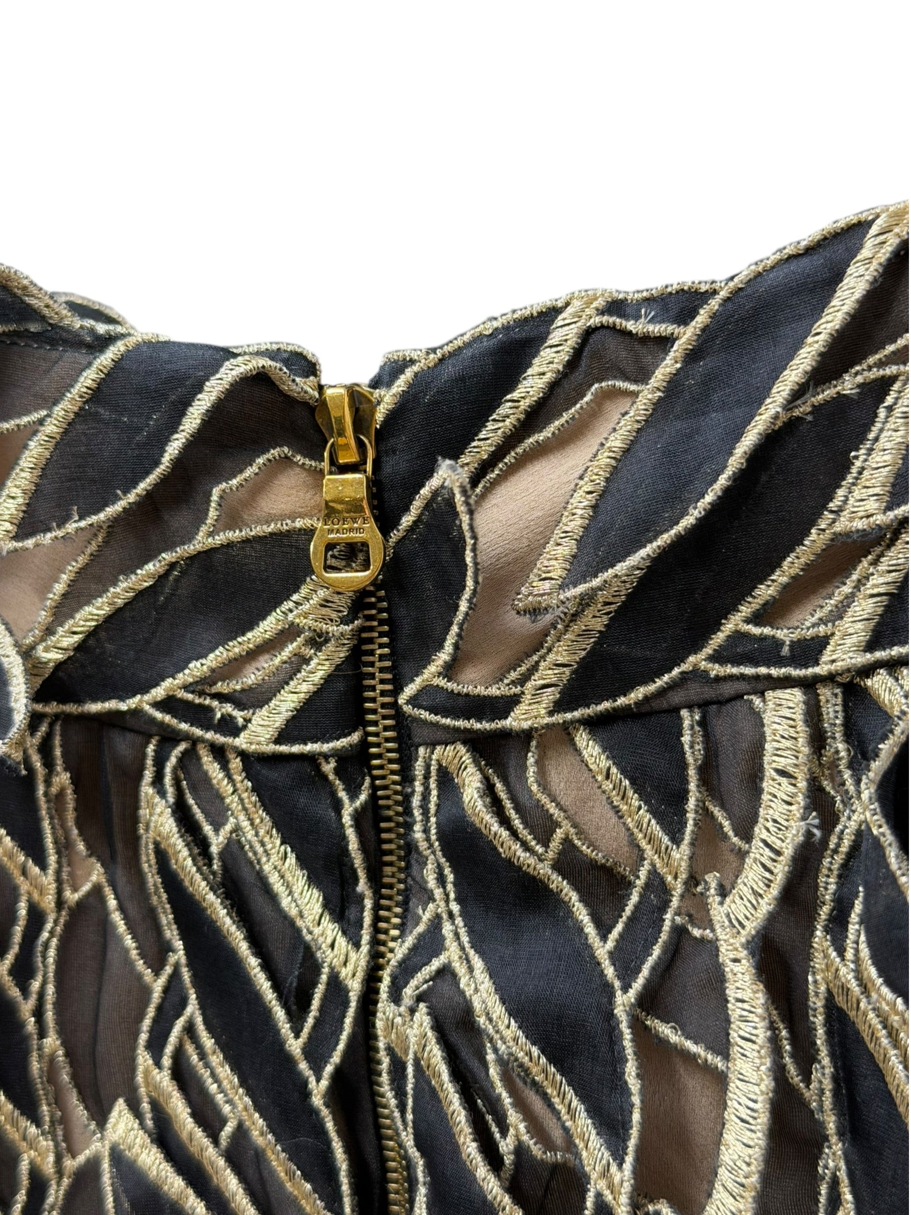 Loewe Gold/Black Multi-Layered Embroidered Ribbon Skirt