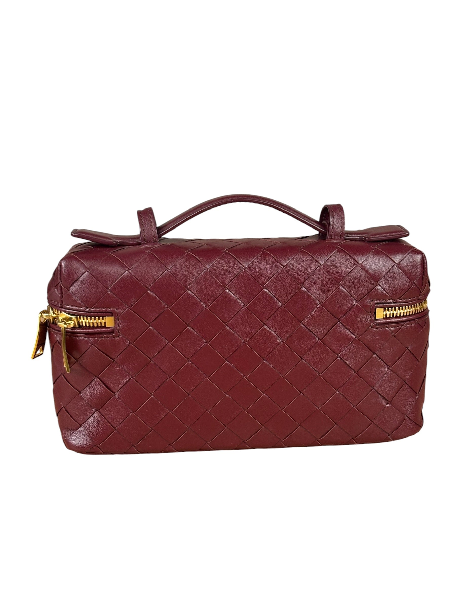 Bottega Veneta Burgundy Leather Intrecciato Bang Bang Vanity Two-Way Bag