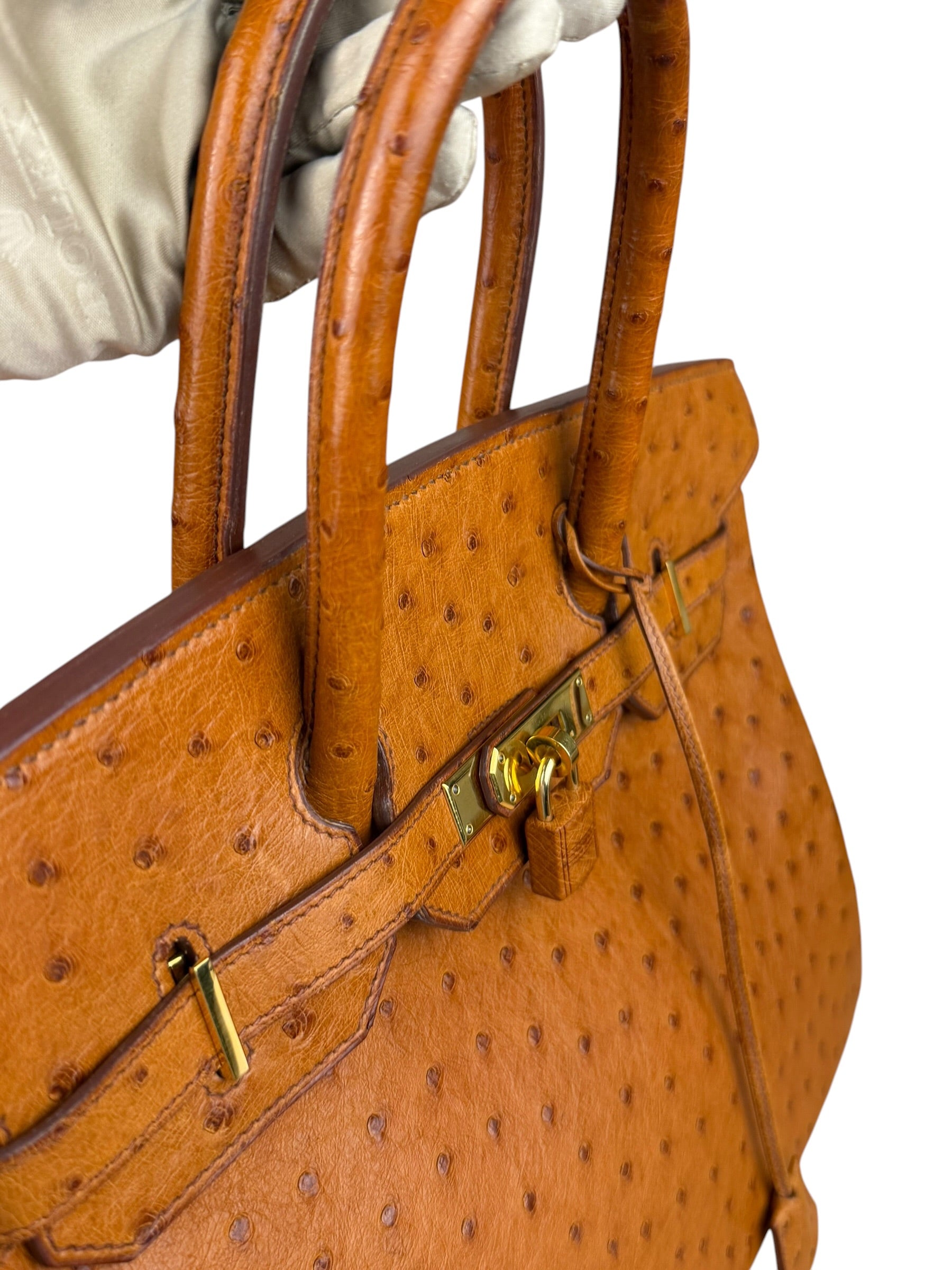 Hermes Birkin 35 Ostrich Leather Handbag Gold Hardware
