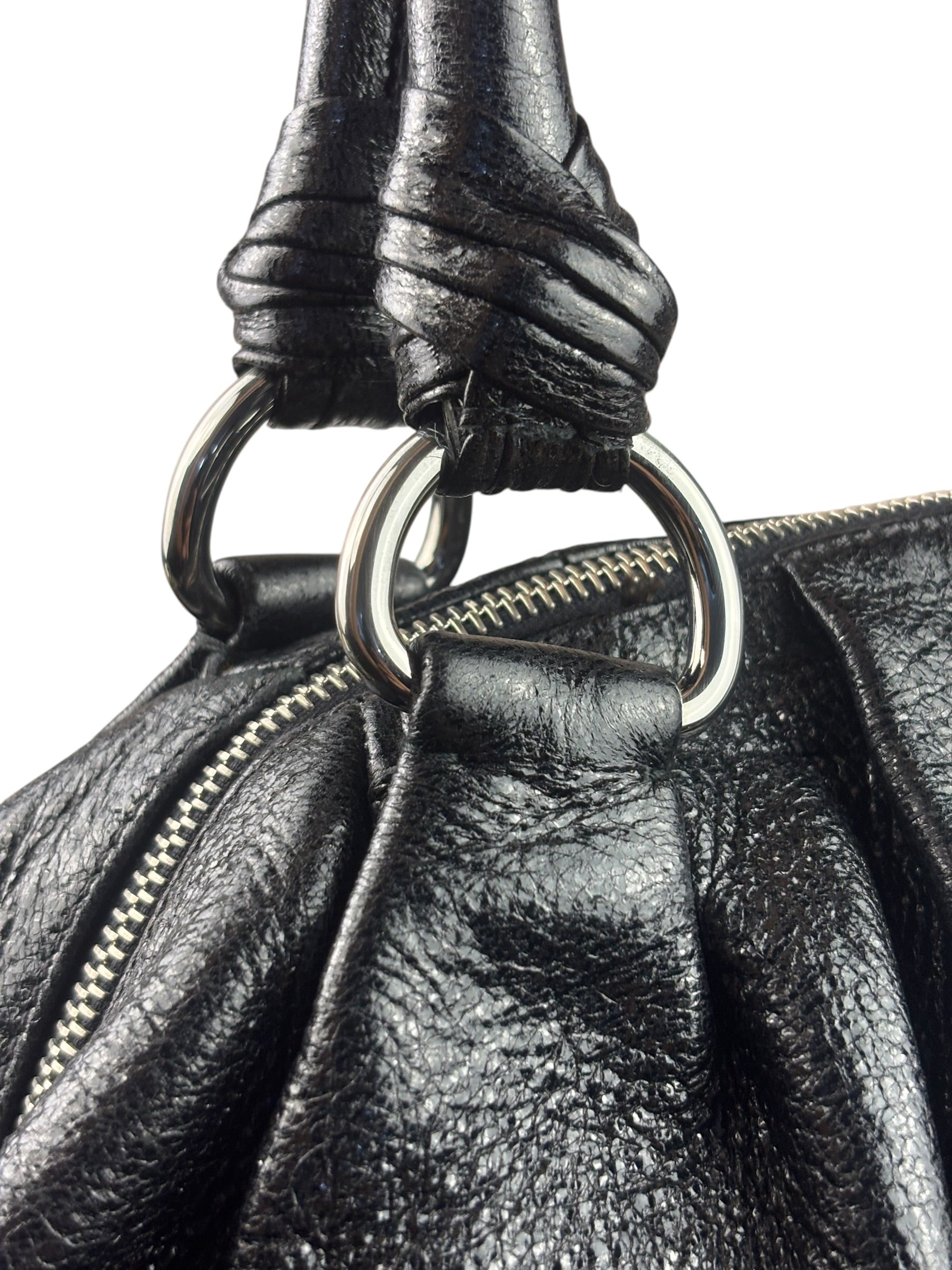 Prada Shiny Black Cervo Pleated Shoulder Bag